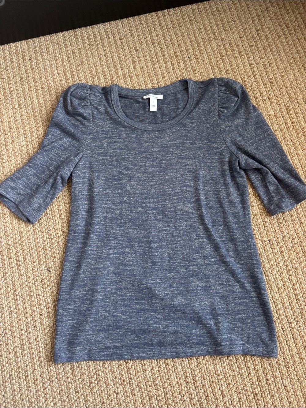 Daily Ritual Heather Navy Puff Sleeve Scoop Neck Tee
